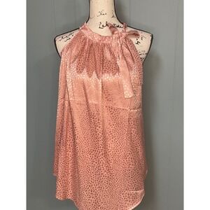 BTFBM Halter Top Womens XXL Pink Satin‎ Jacquard Leopard Tie Neck Blouse